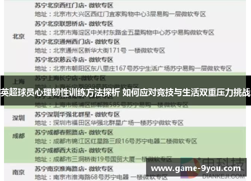 英超球员心理韧性训练方法探析 如何应对竞技与生活双重压力挑战